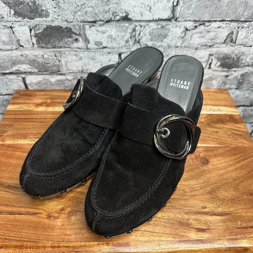 EUC Stuart Weitzman Black Suede Mule Clogs Size 9.5 M (Shoe Bag Included)